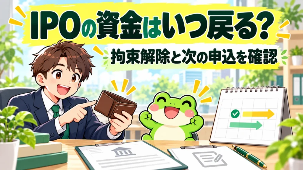 カエルと会社員がIPOの資金はいつ戻る？を解説