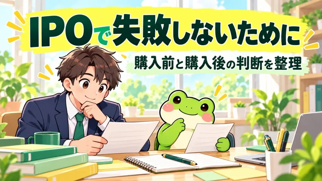 IPOで失敗しないためにを解説するカエルと会社員