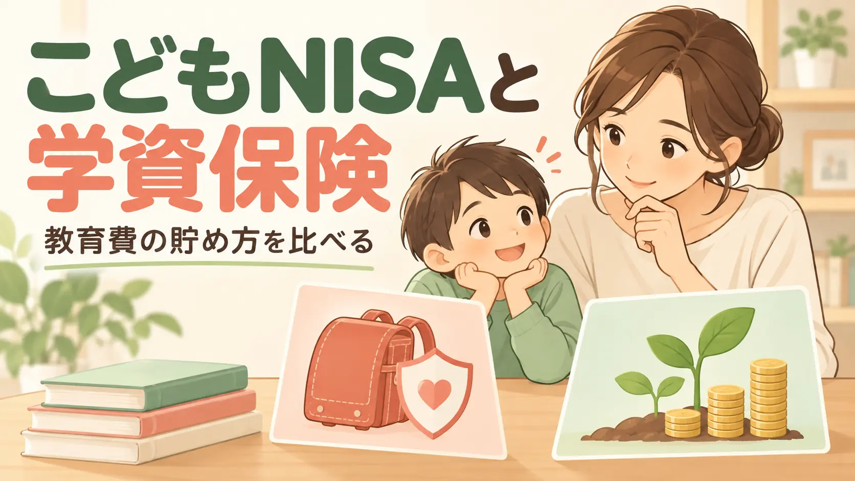 教育費のために積立と保障を比べる親子