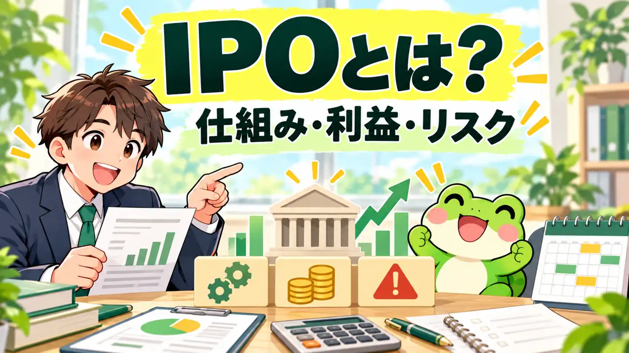 カエルと会社員がIPOとは？仕組み・利益・リスクを説明